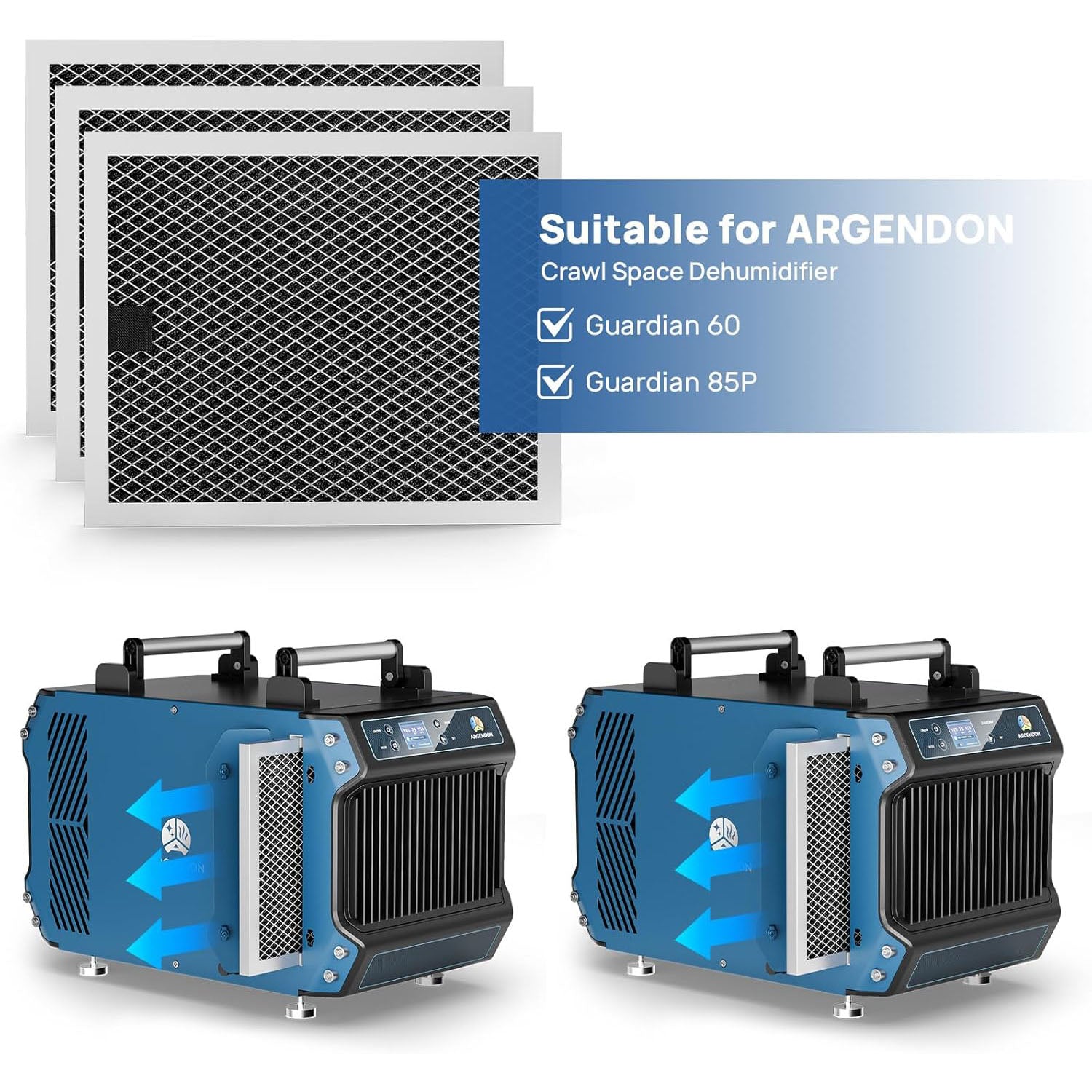 Argendon MERV-1 Filter Replacement 3 Pack (Set for Crawl Space & Basement Dehumidifier Guardian 60/85P)