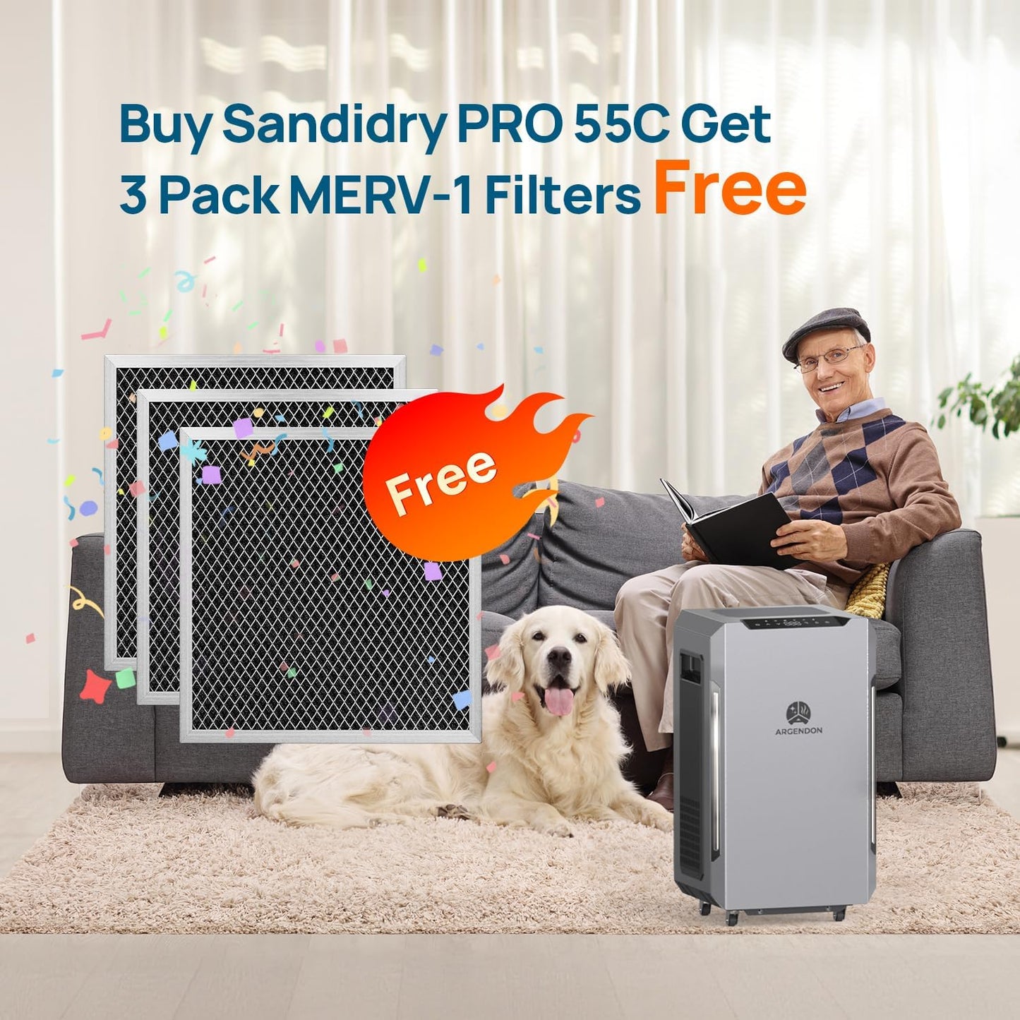 ARGENDON MERV-1 Filter Replacement Set for Commercial Dehumidifier Sandidry Pro 35C & Sandidry Pro 55C (3 Pack)