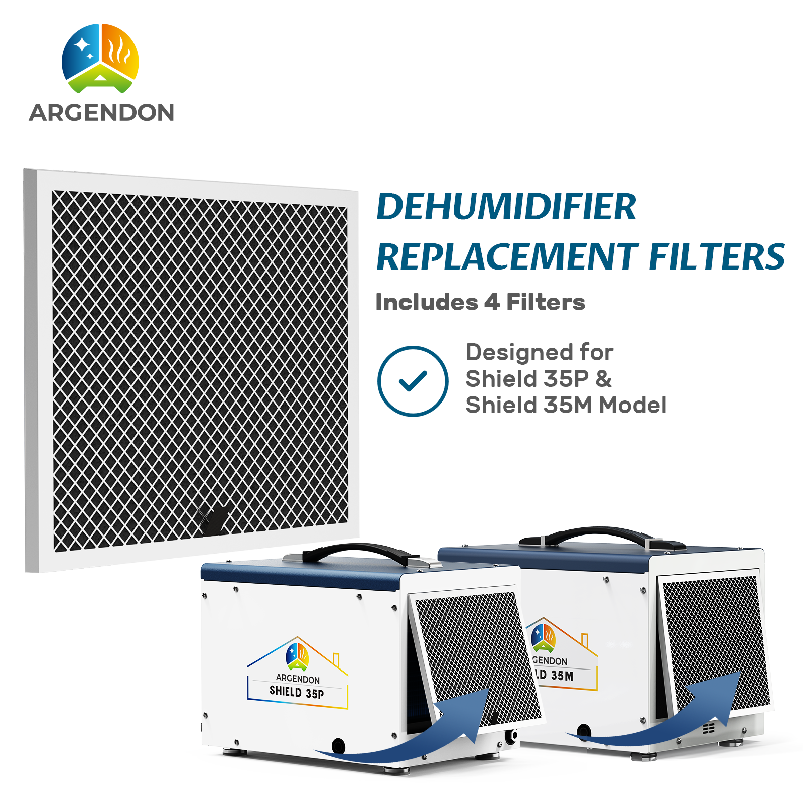 Argendon MERV-1 Filter Replacement 4 Pack (Set for Crawl Space & Basement Dehumidifier Shield 35P & Shield 35M)