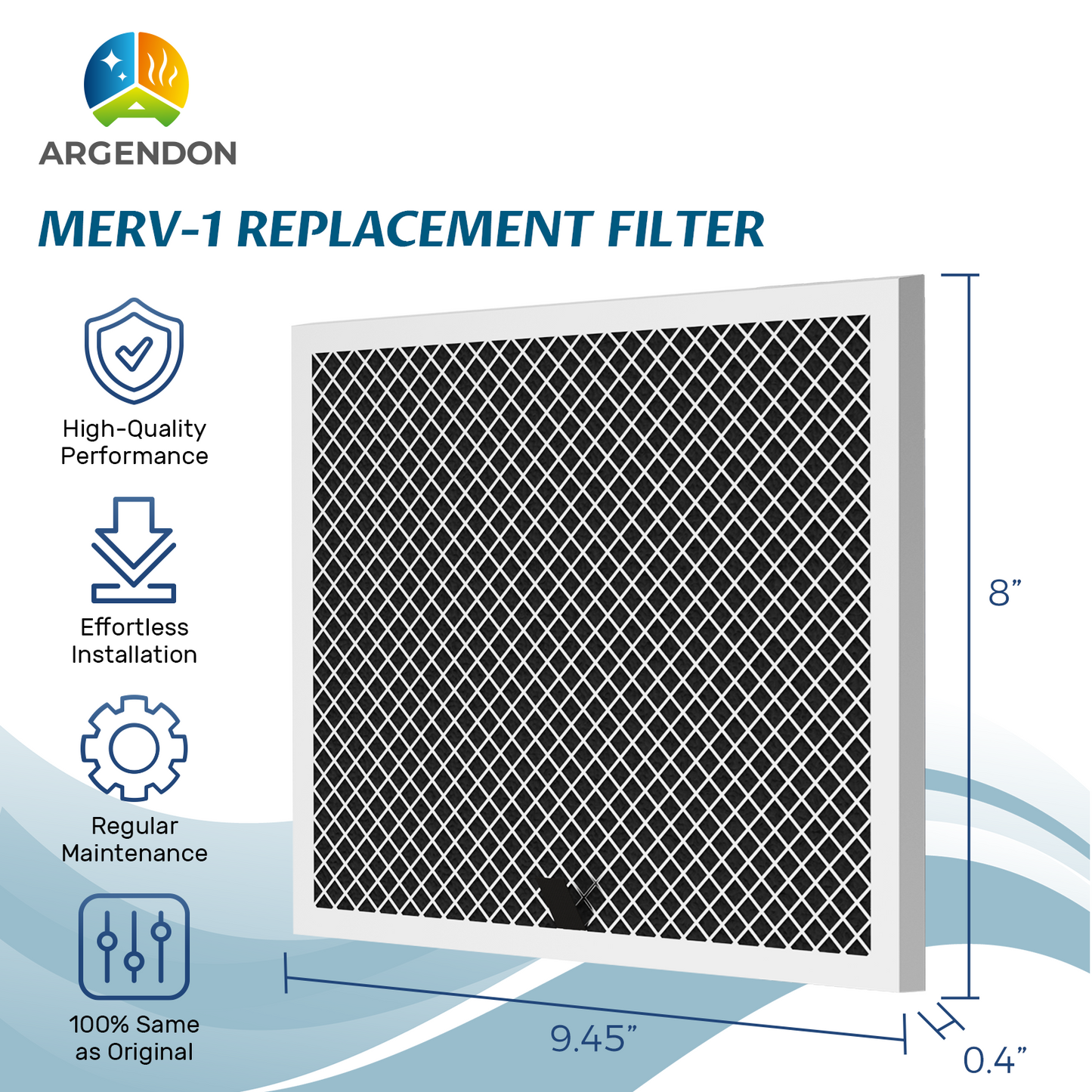 Argendon MERV-1 Filter Replacement 4 Pack (Set for Crawl Space & Basement Dehumidifier Shield 35P & Shield 35M)