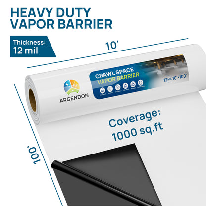 12 Mil Crawl Space Vapor Barrier with Thick Polyethelene Double-Sided Plastic Sheeting - 10” x 100”
