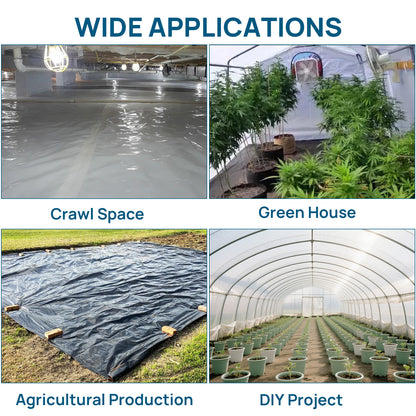 10 Mil Crawl Space Vapor Barrier with Thick Polyethelene Double-Sided Plastic Sheeting - 10” x 100”
