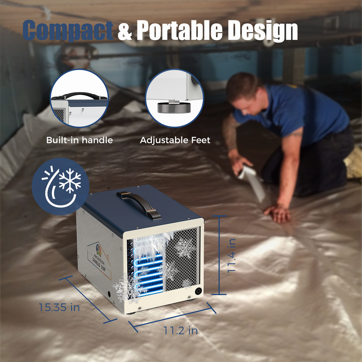 Argendon Crawl Space Bundle - Shield 35P Dehumidifier with Remote Control and Hanging Kit