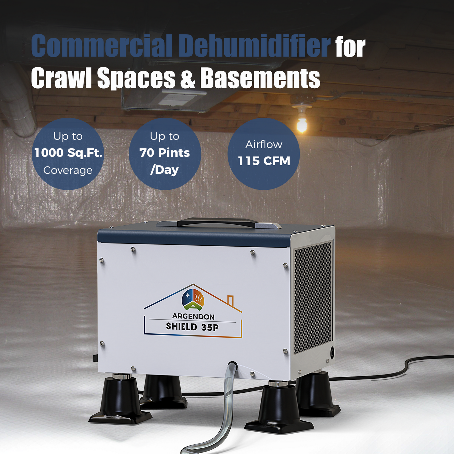 Argendon Crawl Space Bundle - Shield 35P Dehumidifier with Remote Control and Hanging Kit
